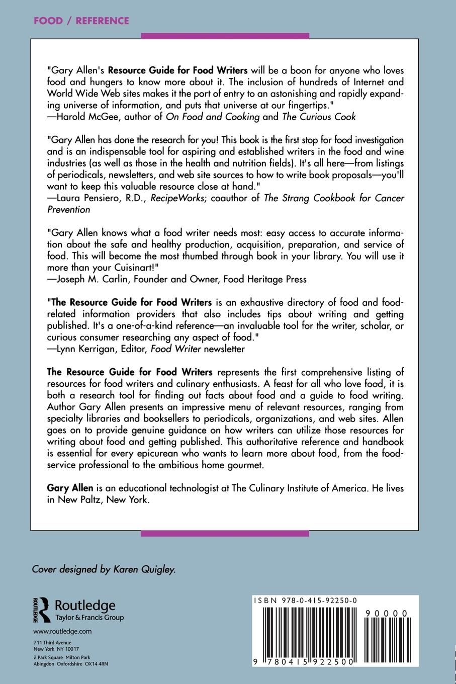 Rückseitencover Resource Guide for Food Writers