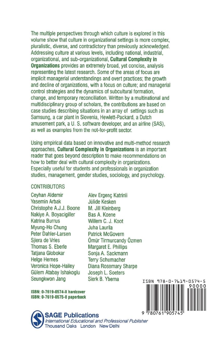 Rückseitencover Cultural Complexity in Organizations