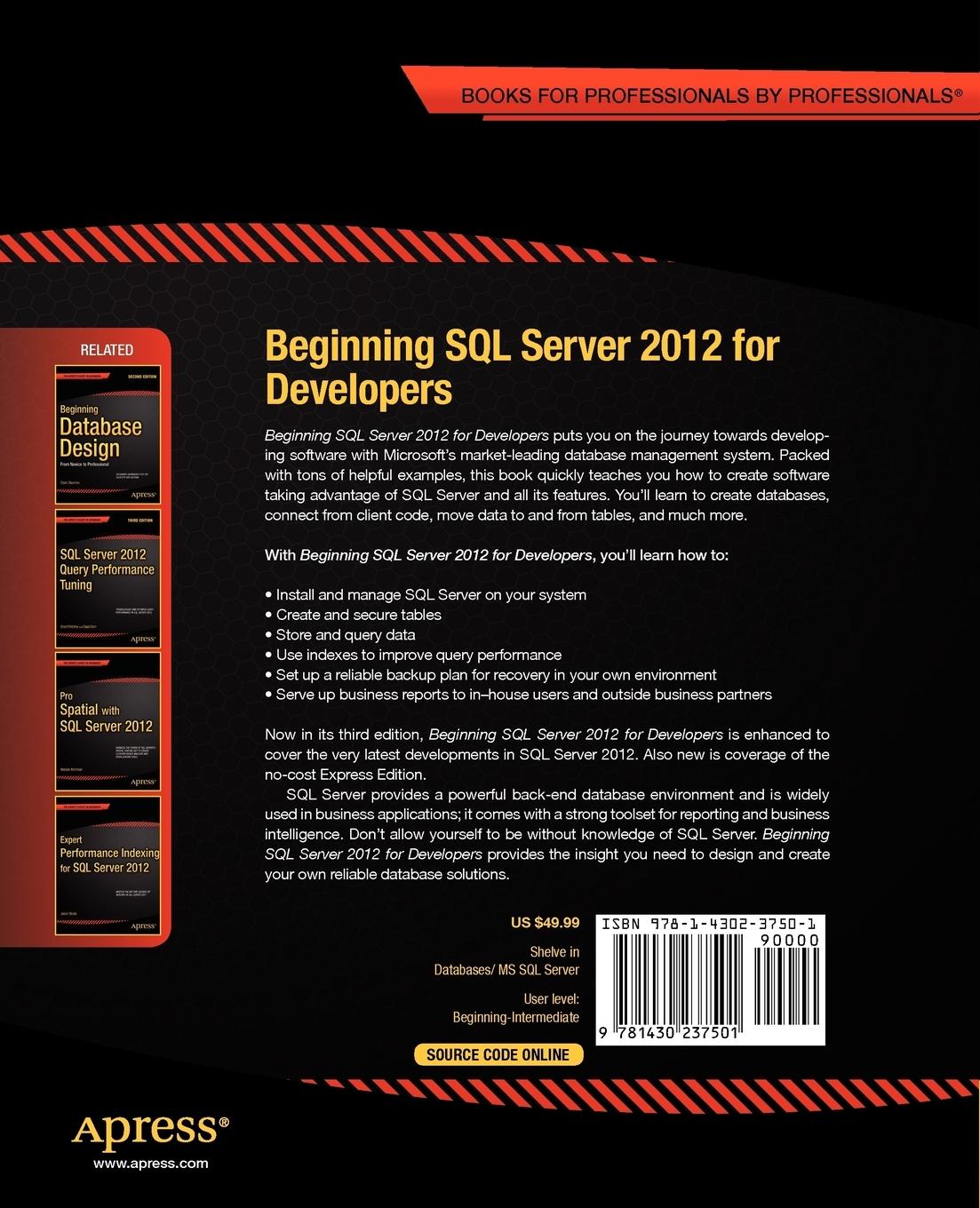 Rückseitencover Beginning SQL Server 2012 for Developers