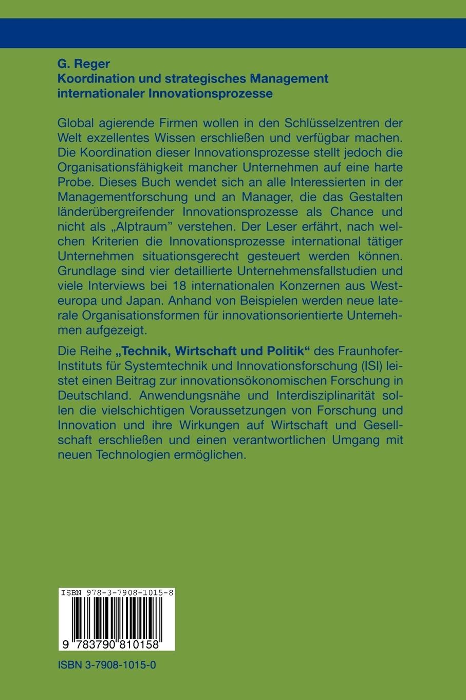 Rückseitencover Koordination und strategisches Management internationaler Innovationsprozesse
