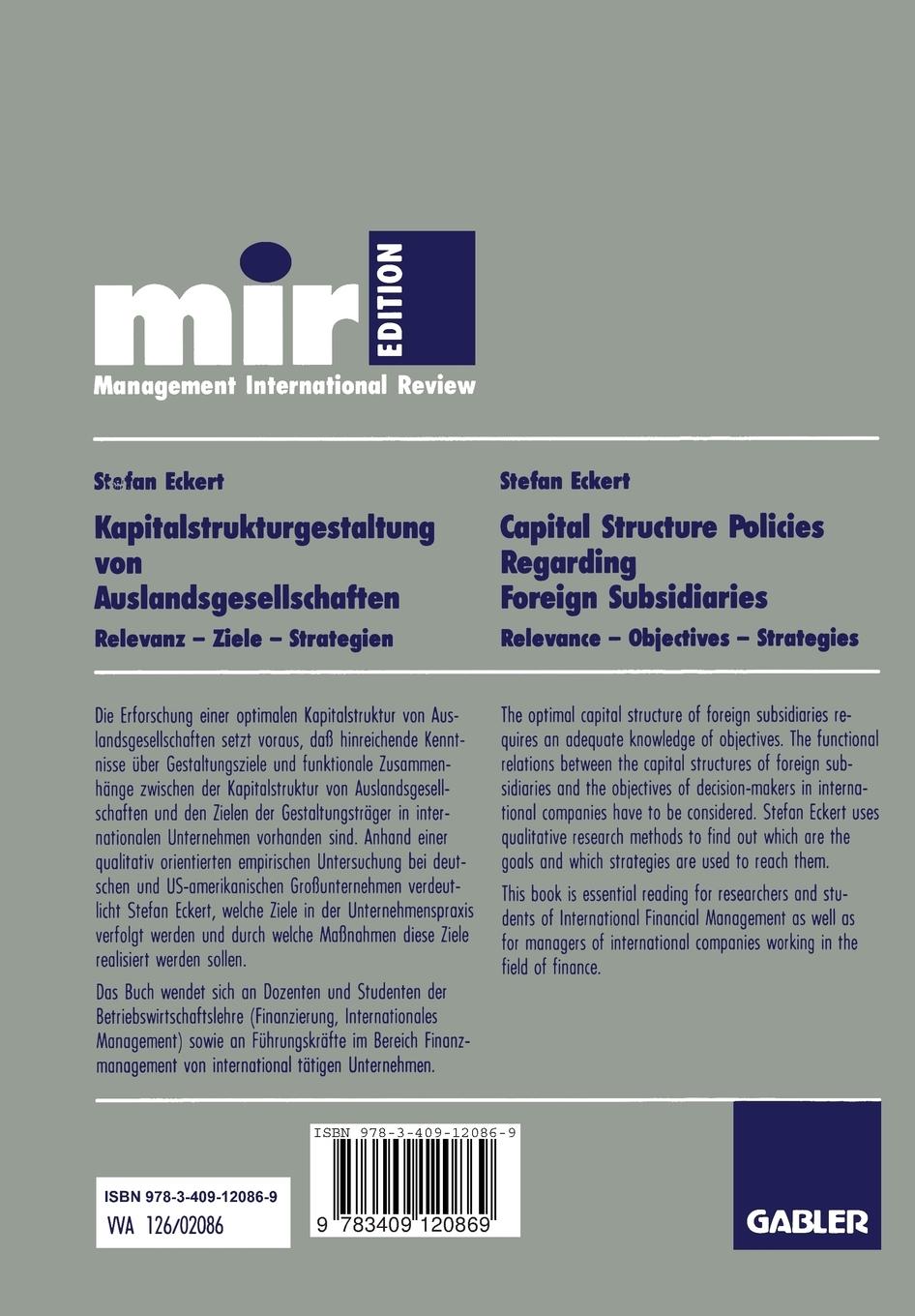 Rückseitencover Kapitalstrukturgestaltung von Auslandsgesellschaften