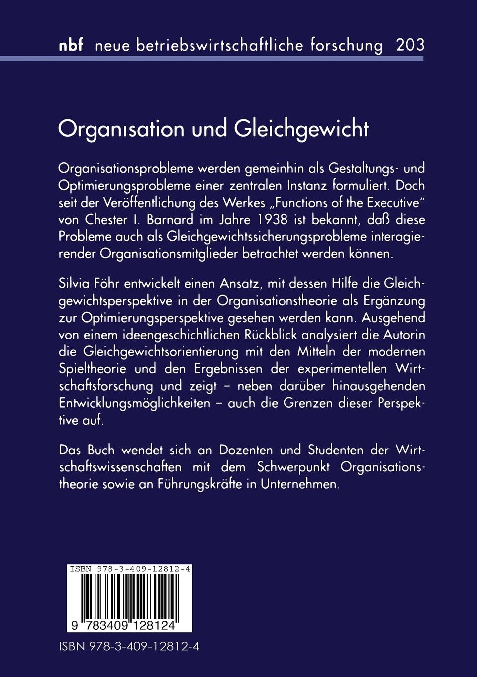 Rückseitencover Organisation und Gleichgewicht
