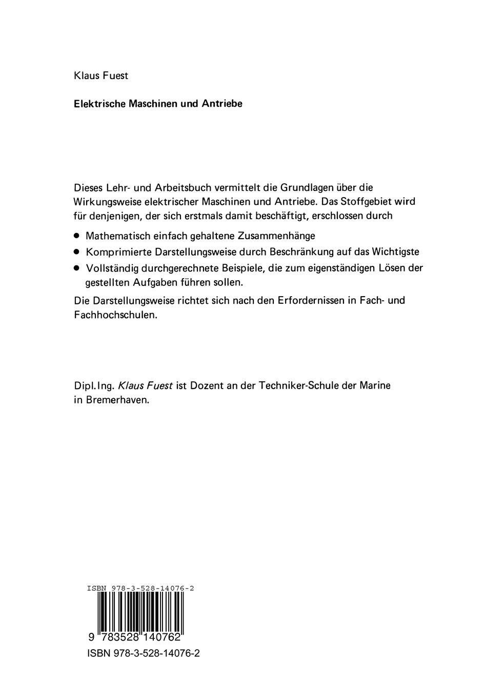 Rückseitencover Elektrische Maschinen und Antriebe