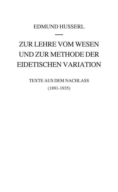 Vorderes Coverbild Zur Lehre Vom Wesen Und Zur Methode Der Eidetischen Variation
