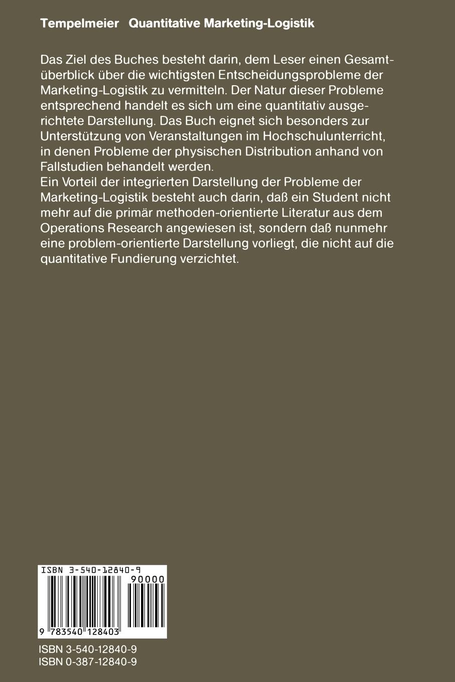 Rückseitencover Quantitative Marketing-Logistik