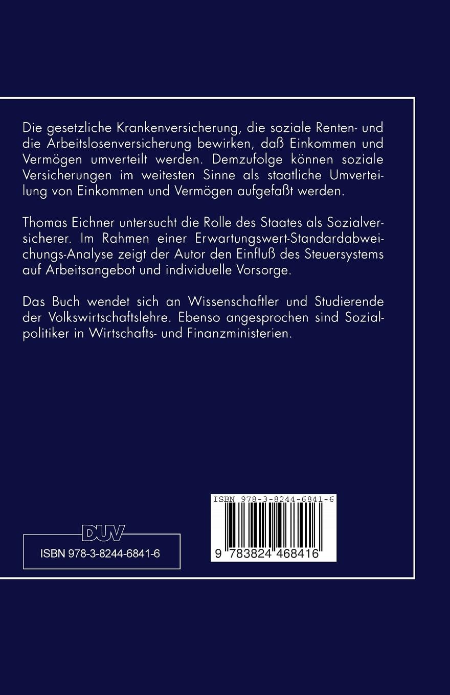 Rückseitencover Staatliche Sozialversicherung, individuelle Vorsorge und Arbeitsangebot