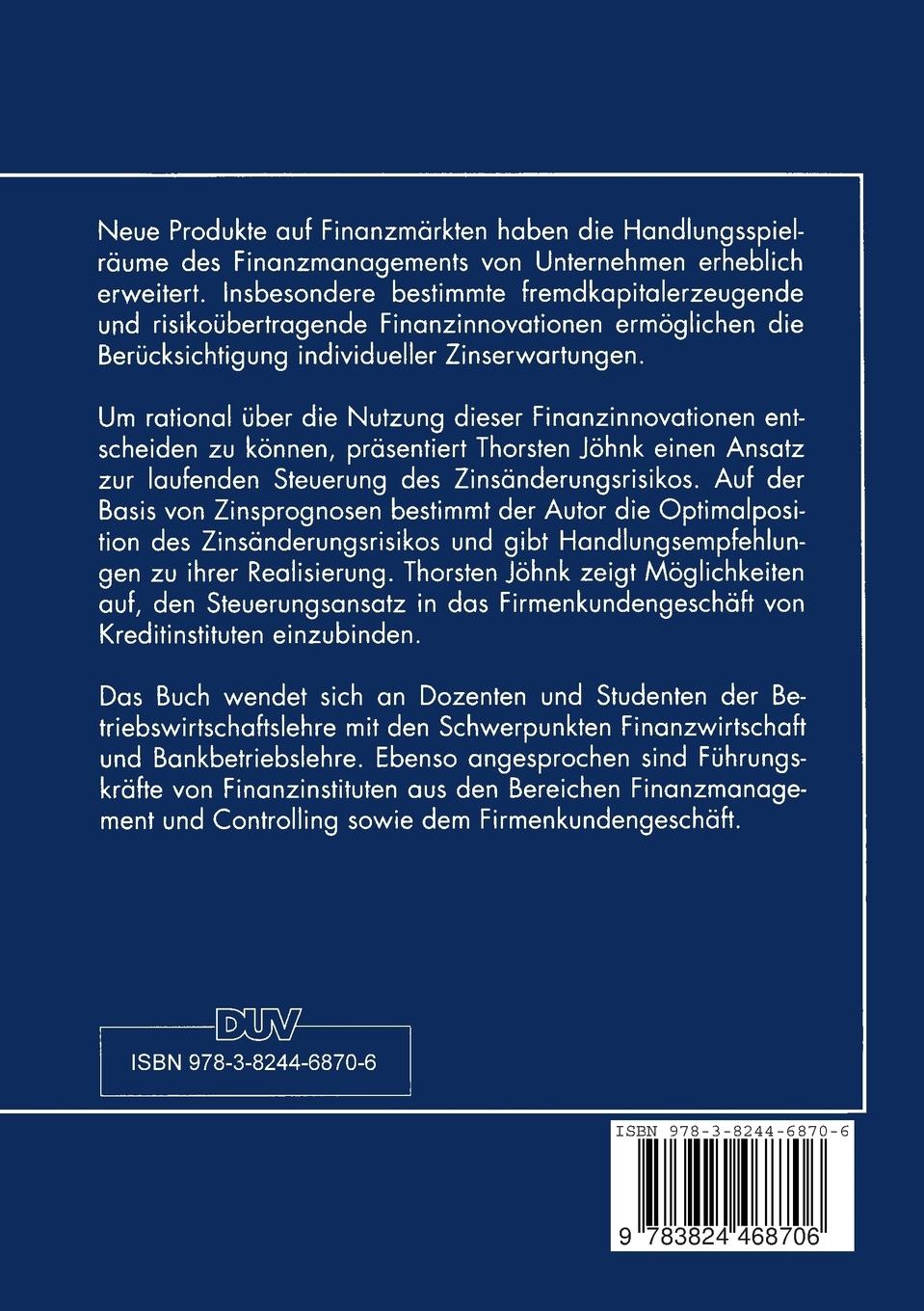 Rückseitencover Risikosteuerung im Zinsmanagement