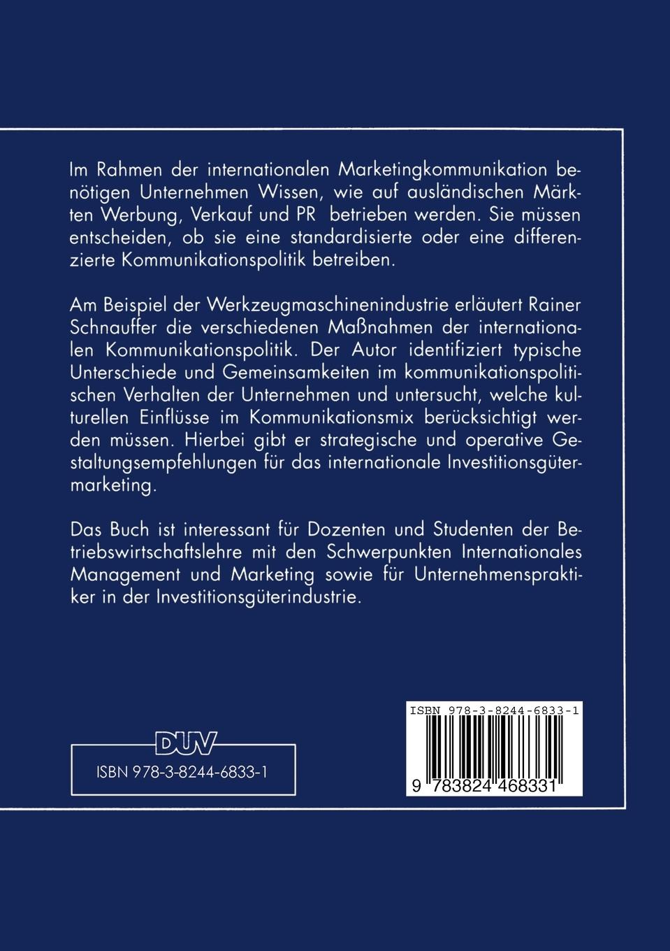 Rückseitencover Internationale Kommunikationspolitik für Investitionsgüter