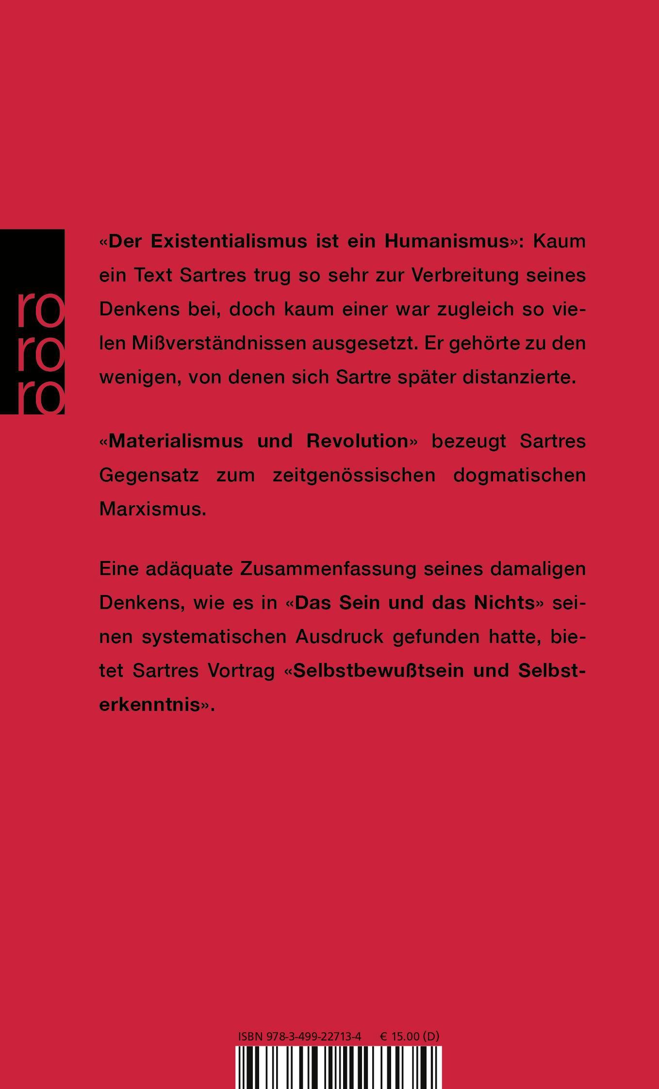 Rückseitencover Der Existentialismus ist ein Humanismus und andere philosophische Essays 1943 - 1948