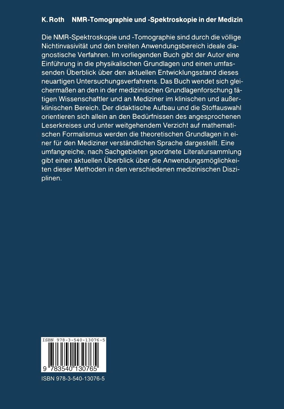 Rückseitencover NMR-Tomographie und -Spektroskopie in der Medizin