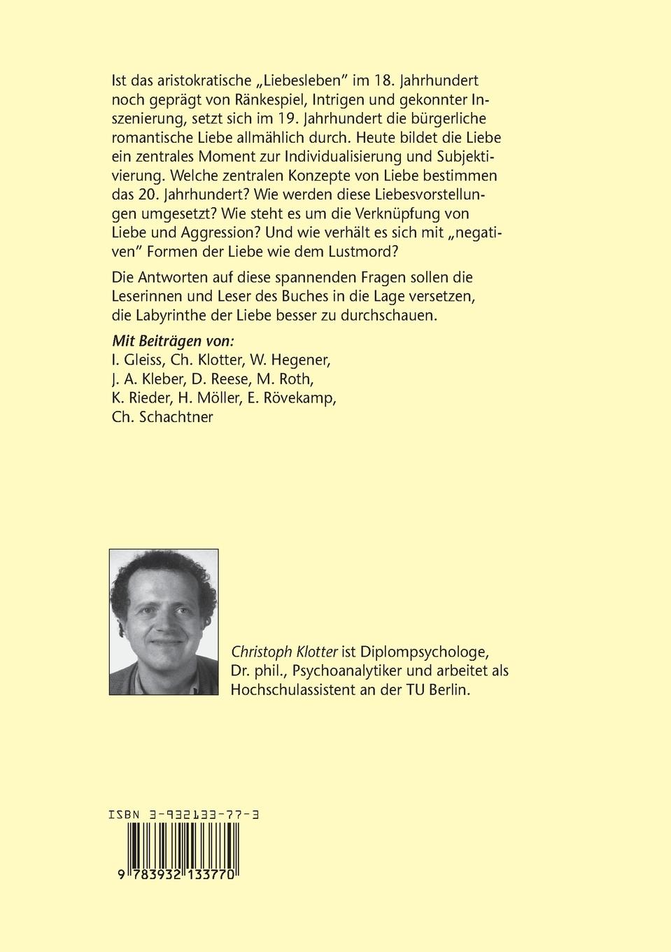 Rückseitencover Liebesvorstellungen im 20. Jahrhundert