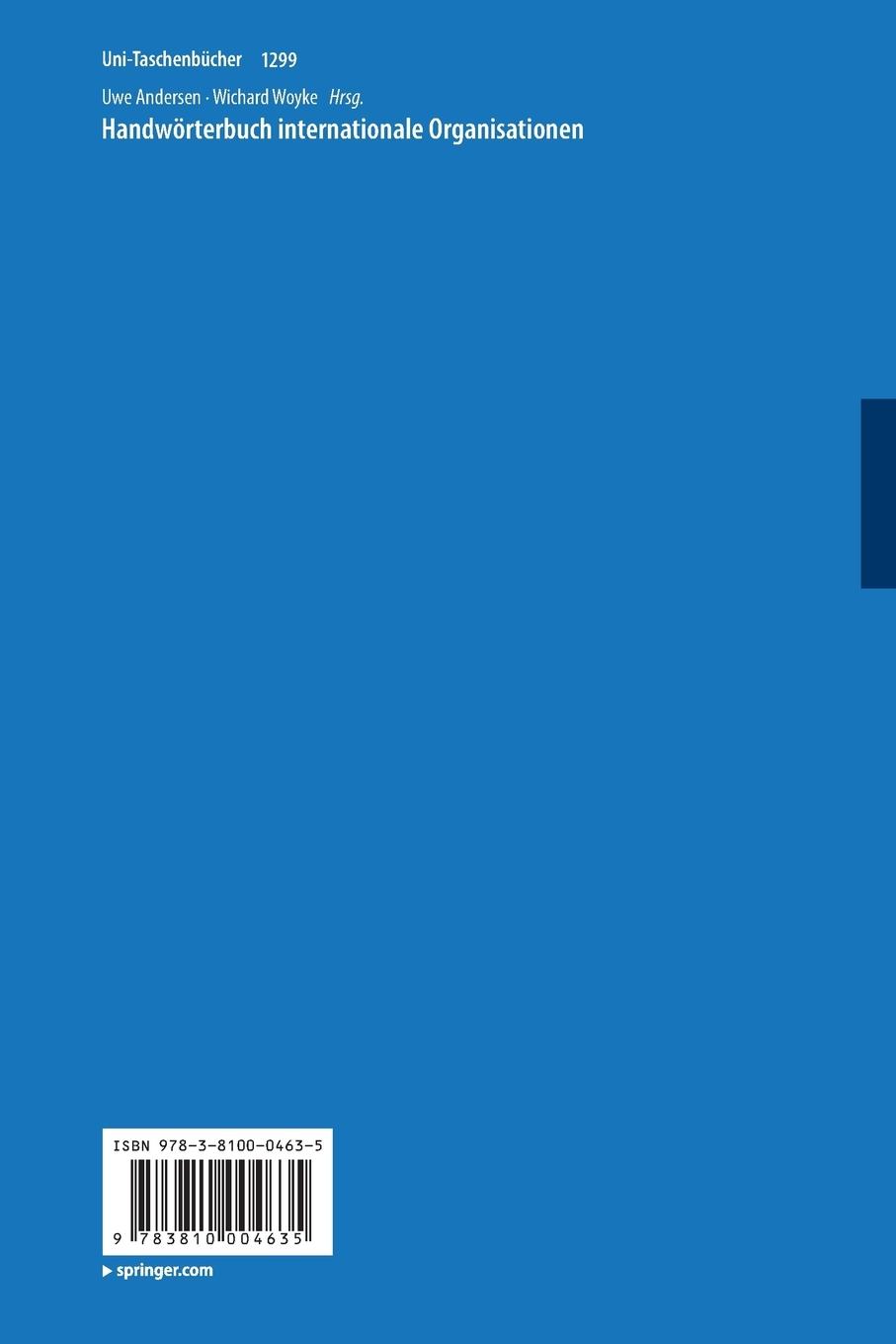 Rückseitencover Handwörterbuch Internationale Organisationen