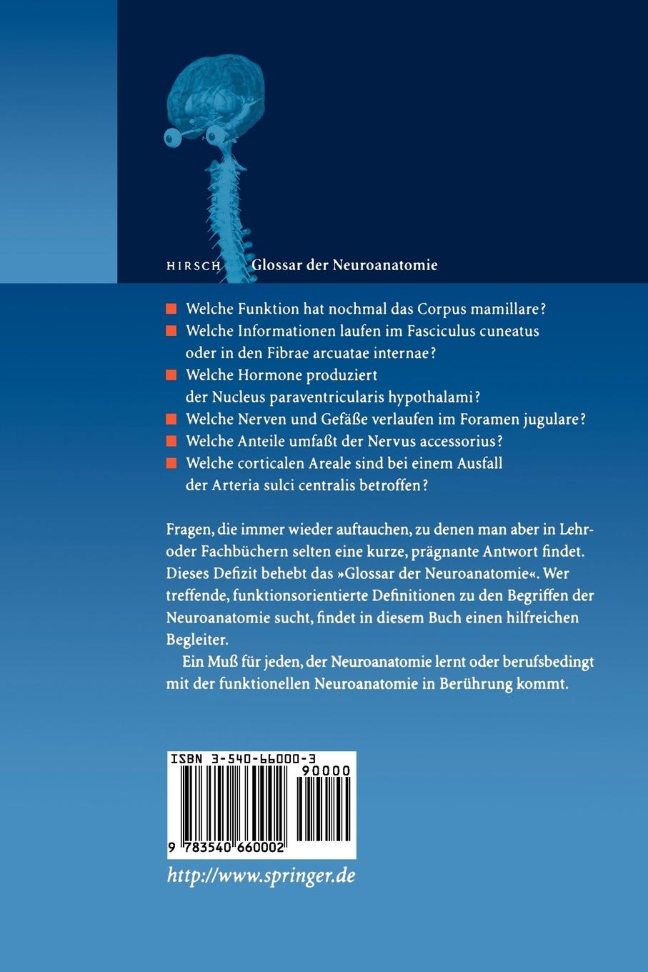 Rückseitencover Glossar der Neuroanatomie