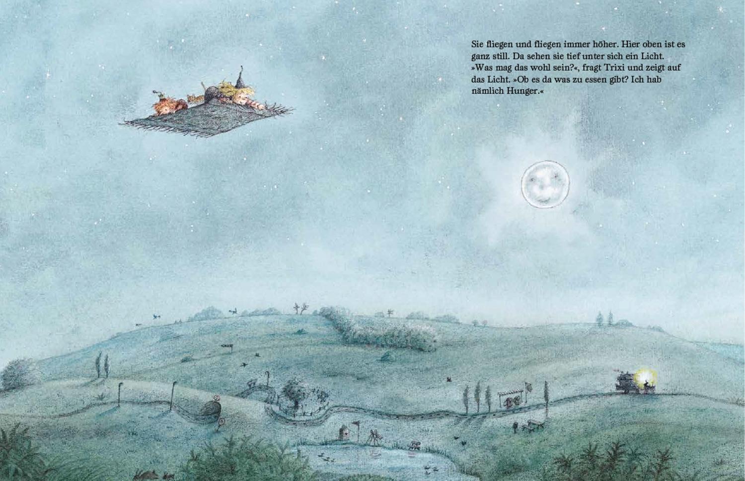 Beispielinhalt (Bild) Die kleine Hexe geht auf Reisen