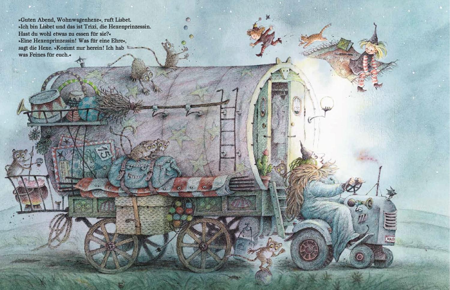 Beispielinhalt (Bild) Die kleine Hexe geht auf Reisen
