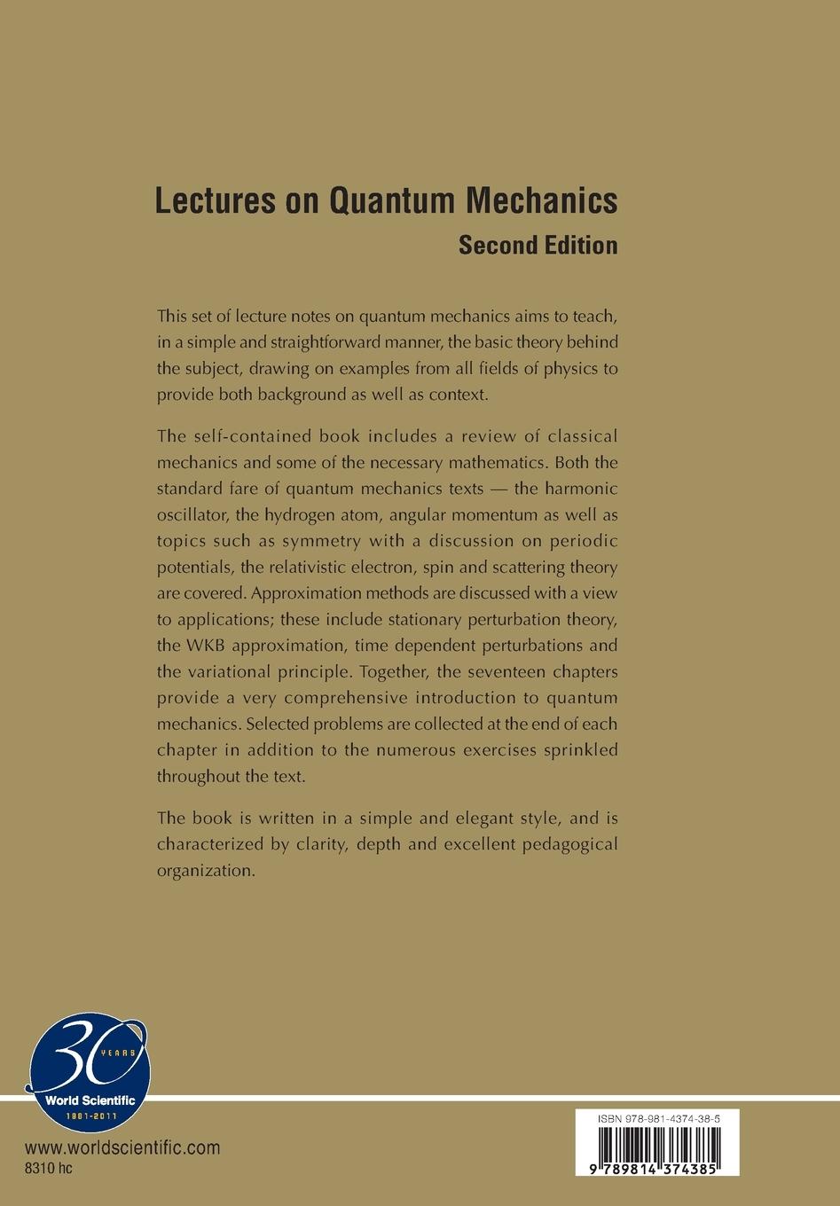 Rückseitencover LECTURES QUANTUM MECH (2ND ED)