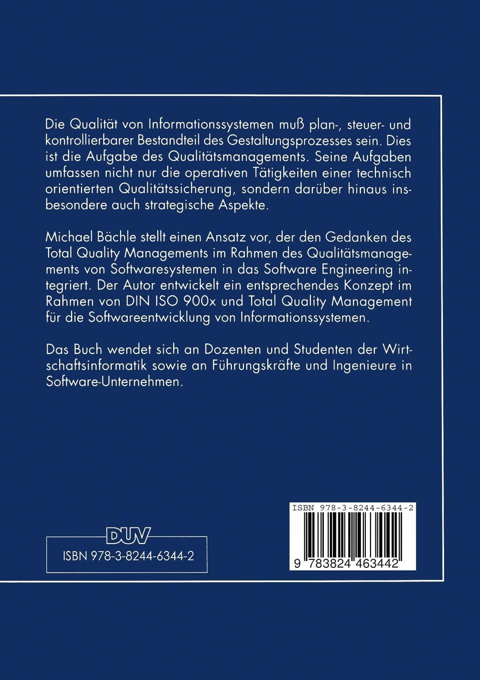 Rückseitencover Qualitätsmanagement der Softwareentwicklung