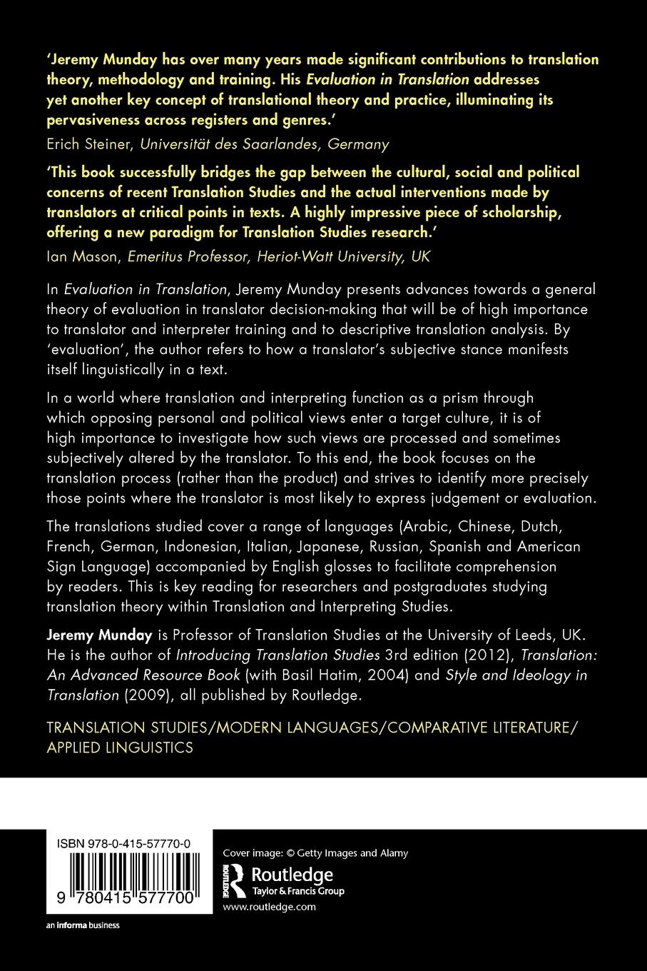 Rückseitencover Evaluation in Translation