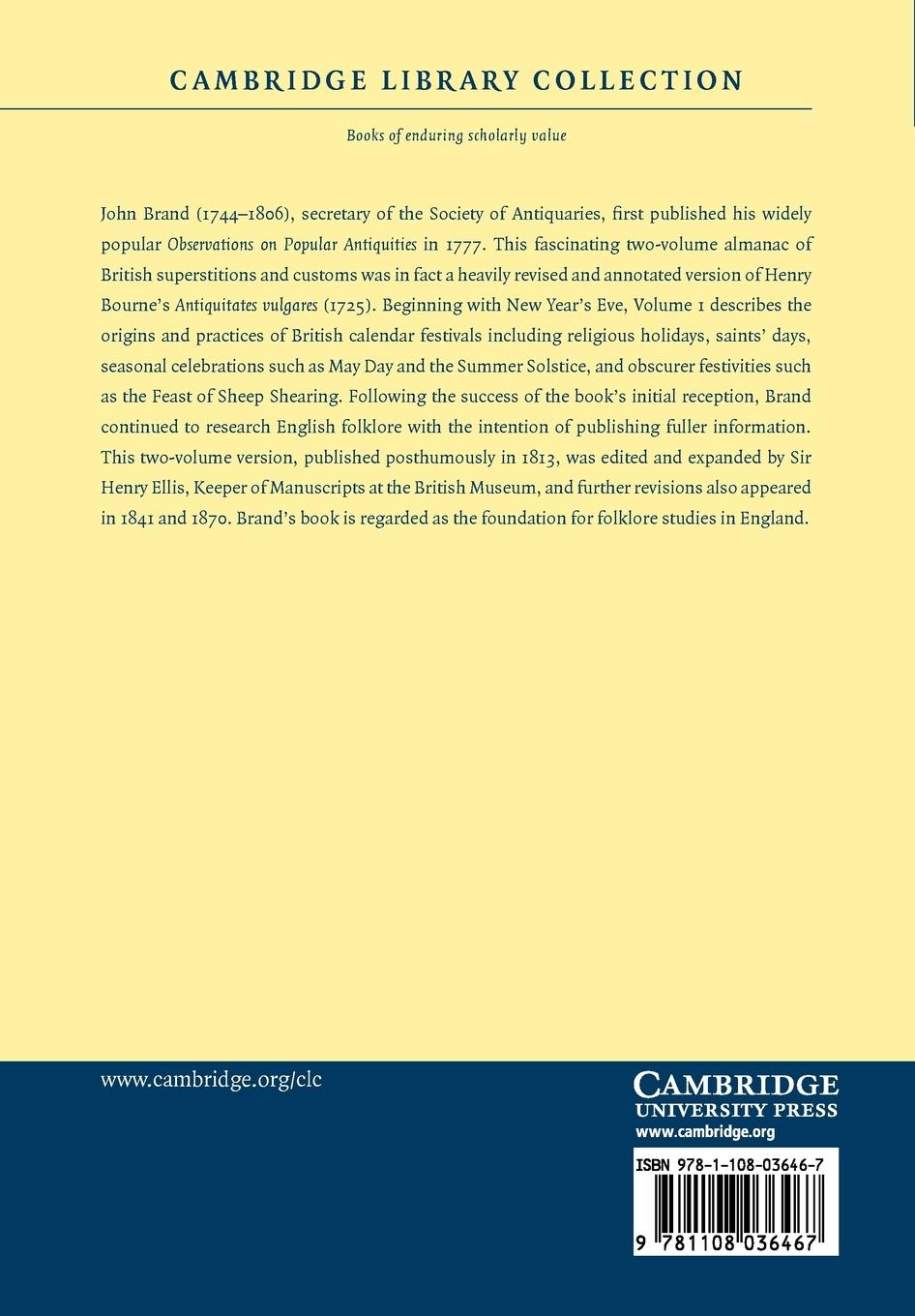Rückseitencover Observations on Popular Antiquities - Volume 1