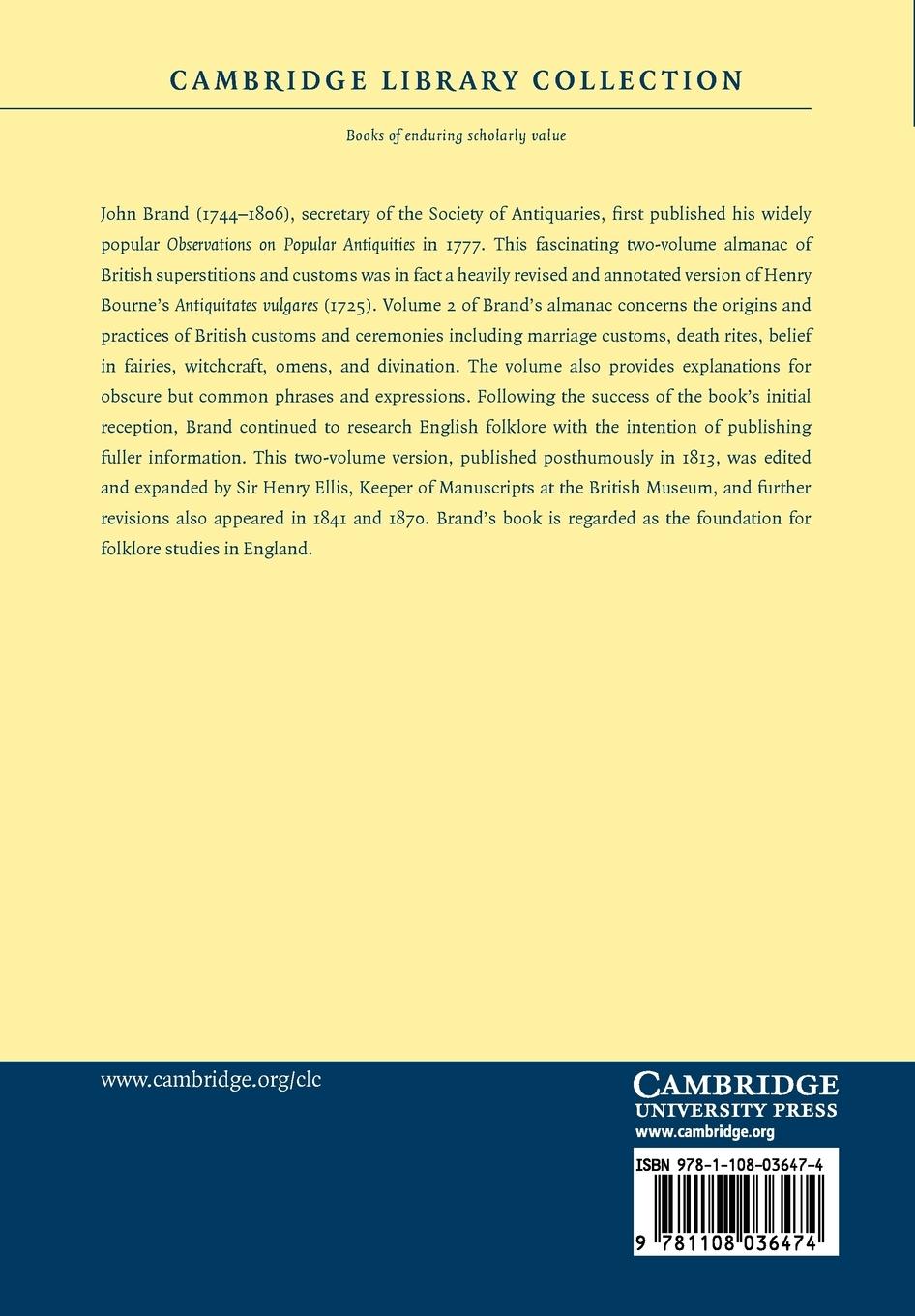 Rückseitencover Observations on Popular Antiquities - Volume 2