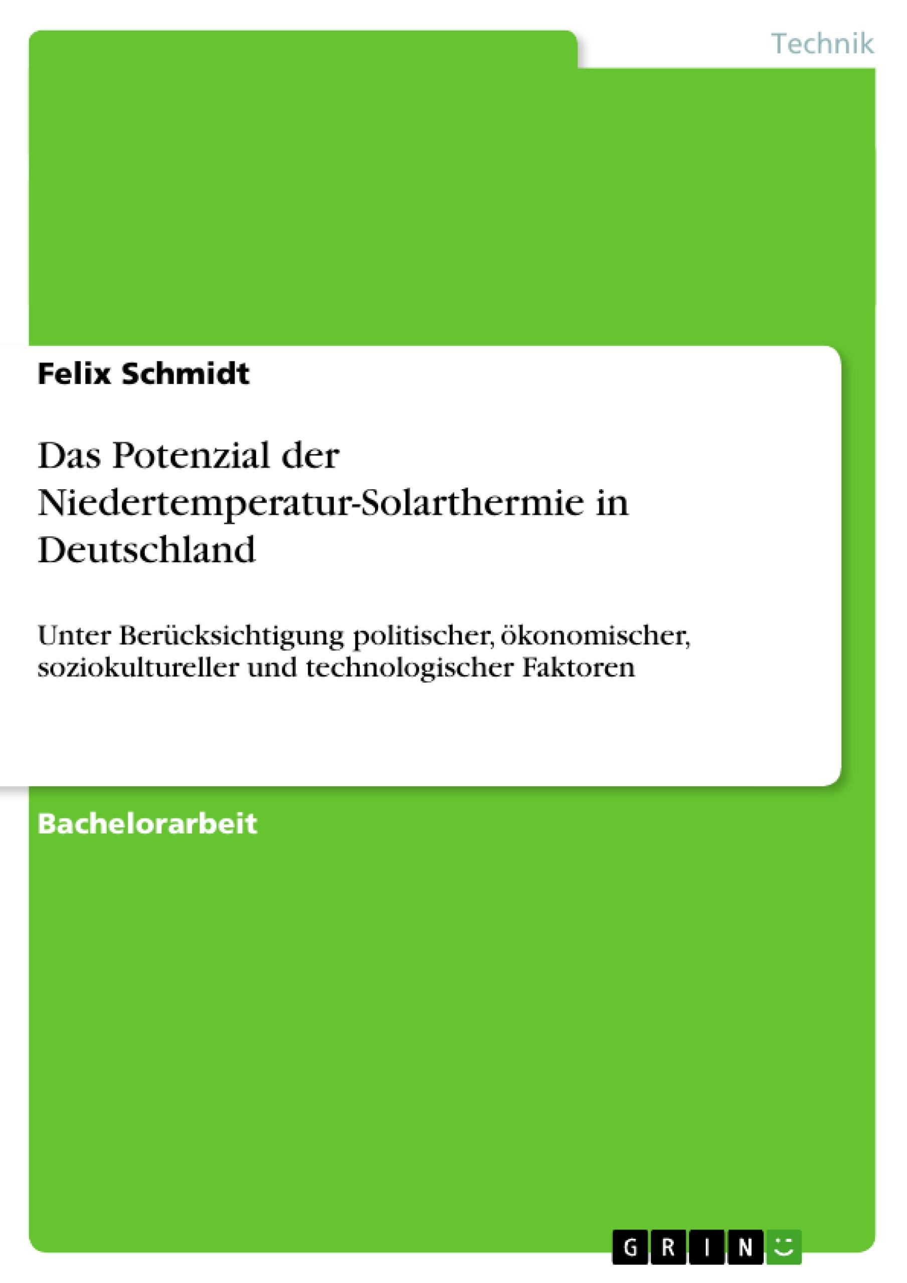 Vorderes Coverbild Das Potenzial der Niedertemperatur-Solarthermie in Deutschland