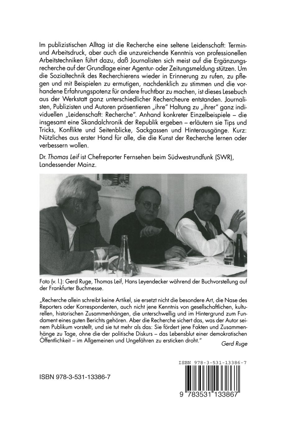 Rückseitencover Leidenschaft: Recherche