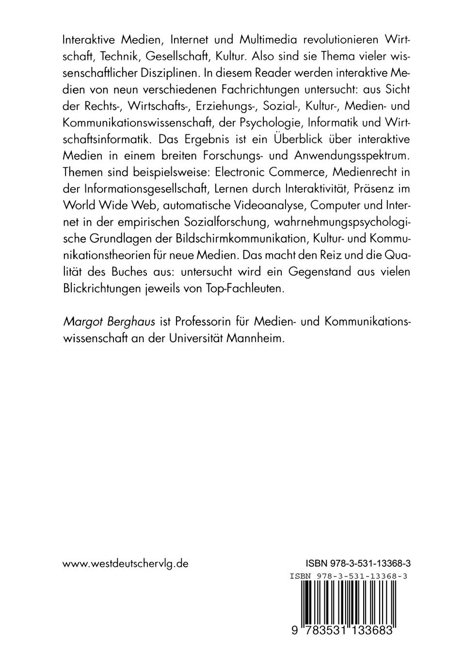 Rückseitencover Interaktive Medien - interdisziplinär vernetzt