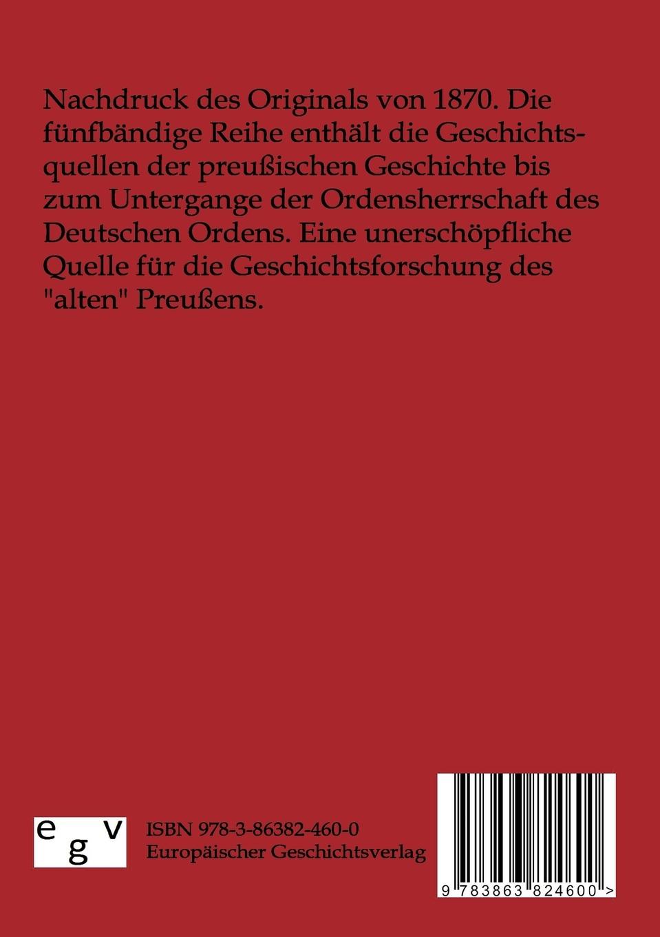 Rückseitencover Die Geschichtsquellen der Preußischen Vorzeit bis zum Untergange der Ordensherrschaft