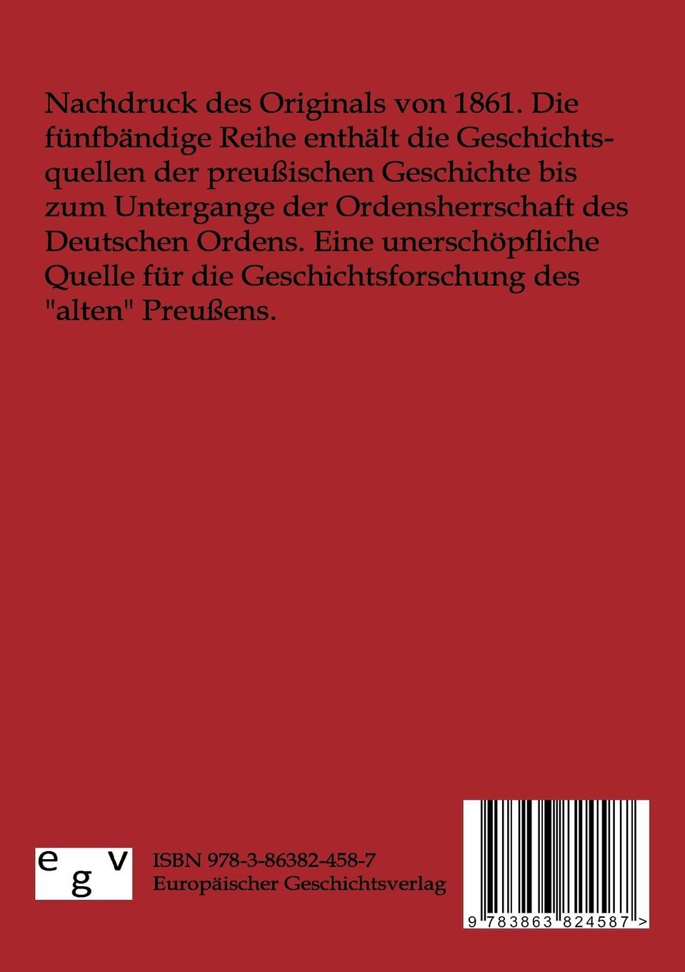 Rückseitencover Die Geschichtsquellen der Preußischen Vorzeit bis zum Untergange der Ordensherrschaft