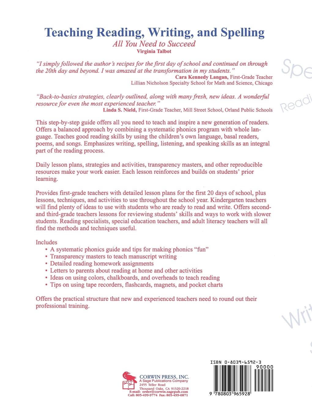 Rückseitencover Teaching Reading, Writing, and Spelling