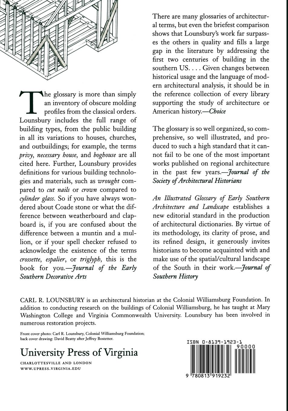 Rückseitencover An Illustrated Glossary of Early Southern Architecture and Landscape