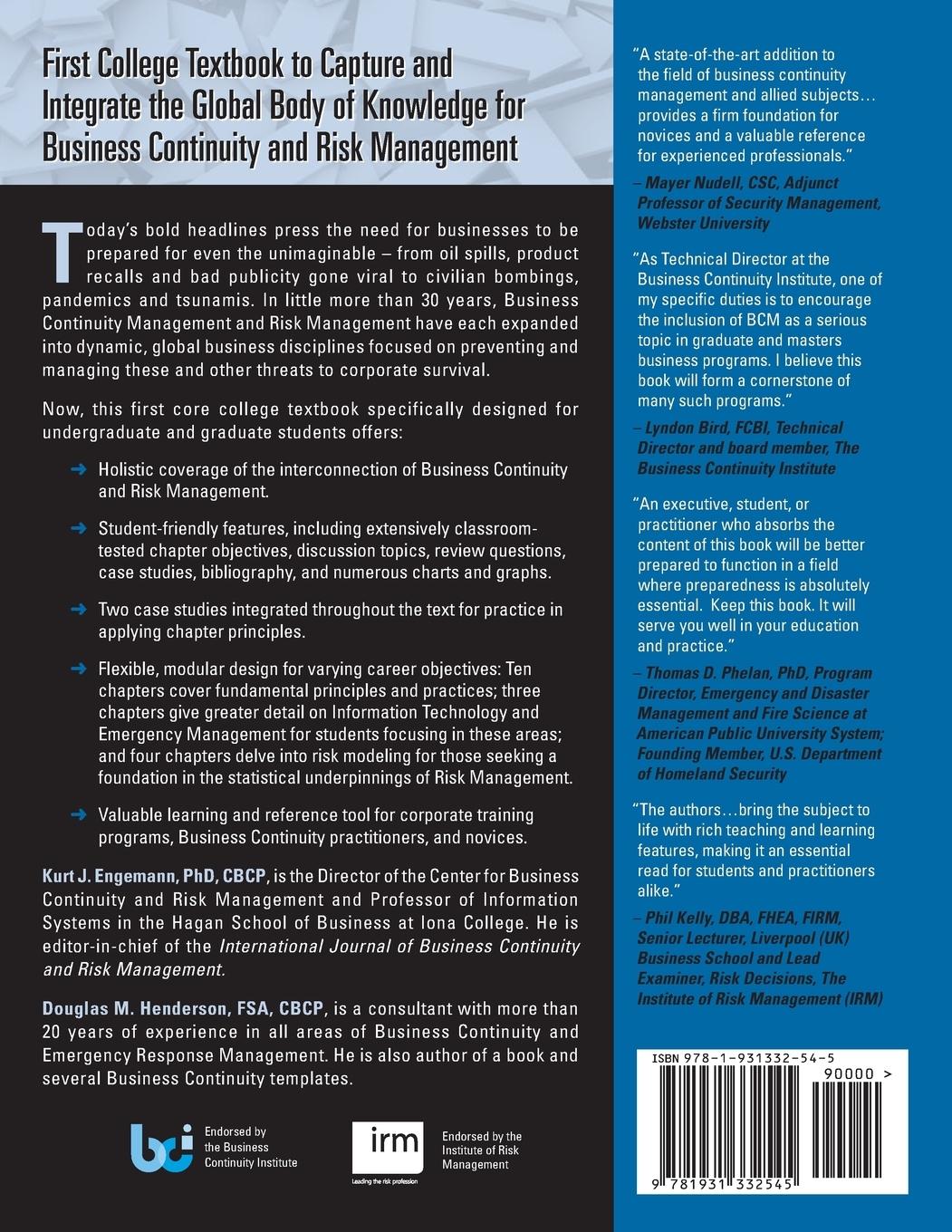 Rückseitencover Business Continuity and Risk Management