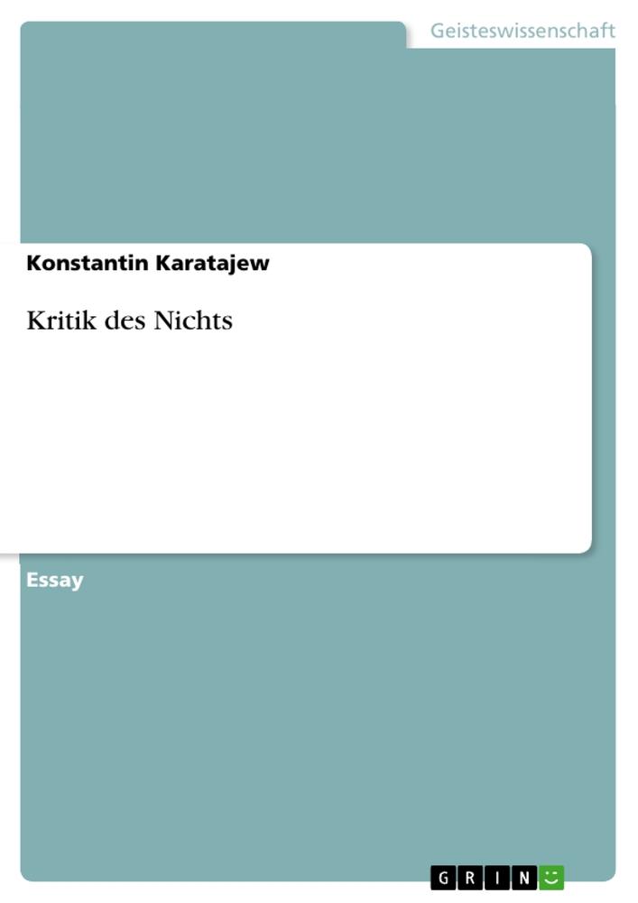 Vorderes Coverbild Kritik des Nichts
