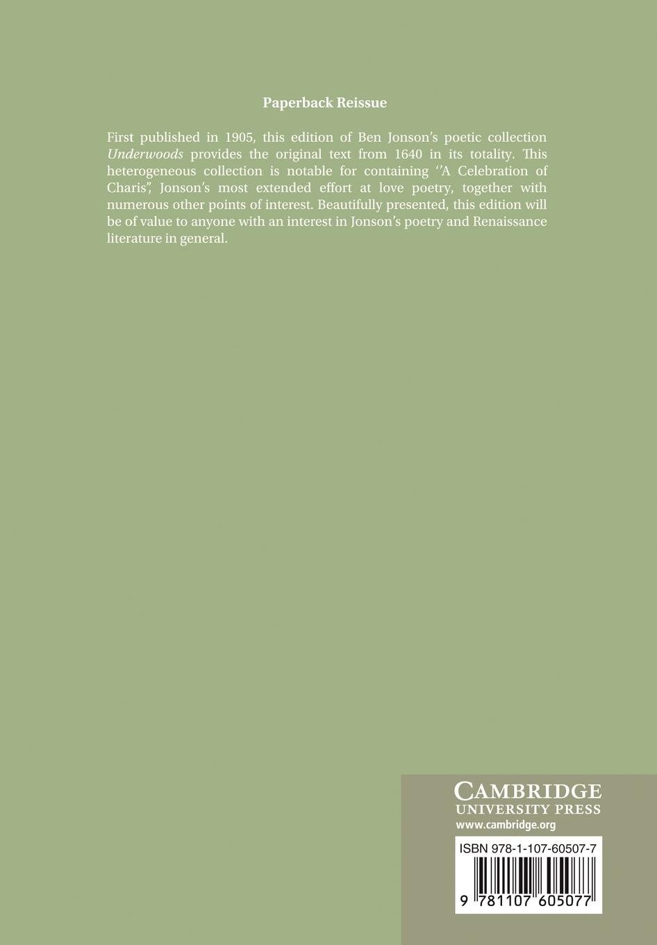 Rückseitencover Ben Jonson's Underwoods