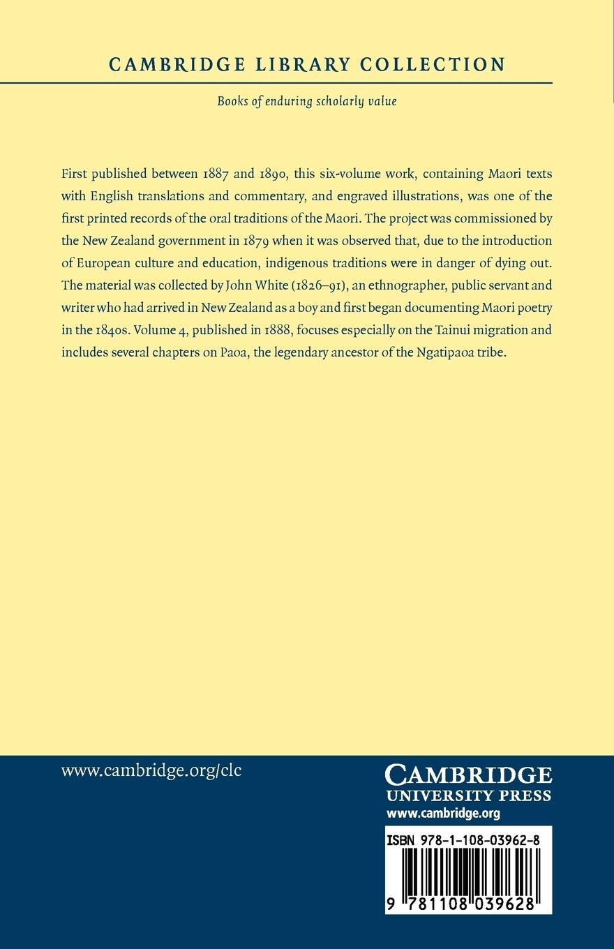 Rückseitencover The Ancient History of the Maori, His Mythology and Traditions - Volume 4