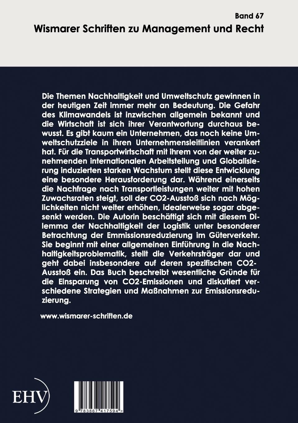 Rückseitencover Nachhaltigkeit in der Logistik unter besonderer Betrachtung der Emissionsreduzierung im Güterverkehr