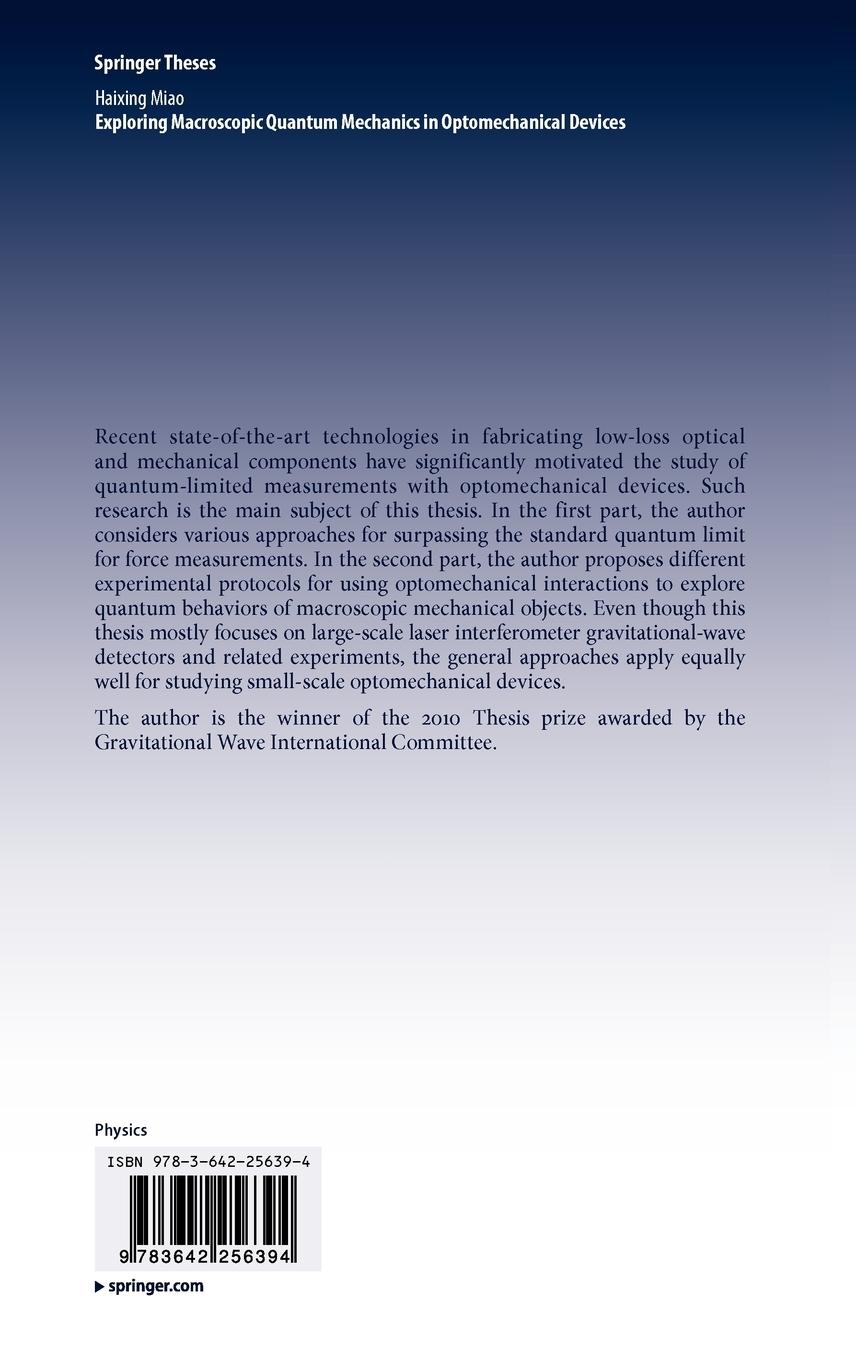 Rückseitencover Exploring Macroscopic Quantum Mechanics in Optomechanical Devices