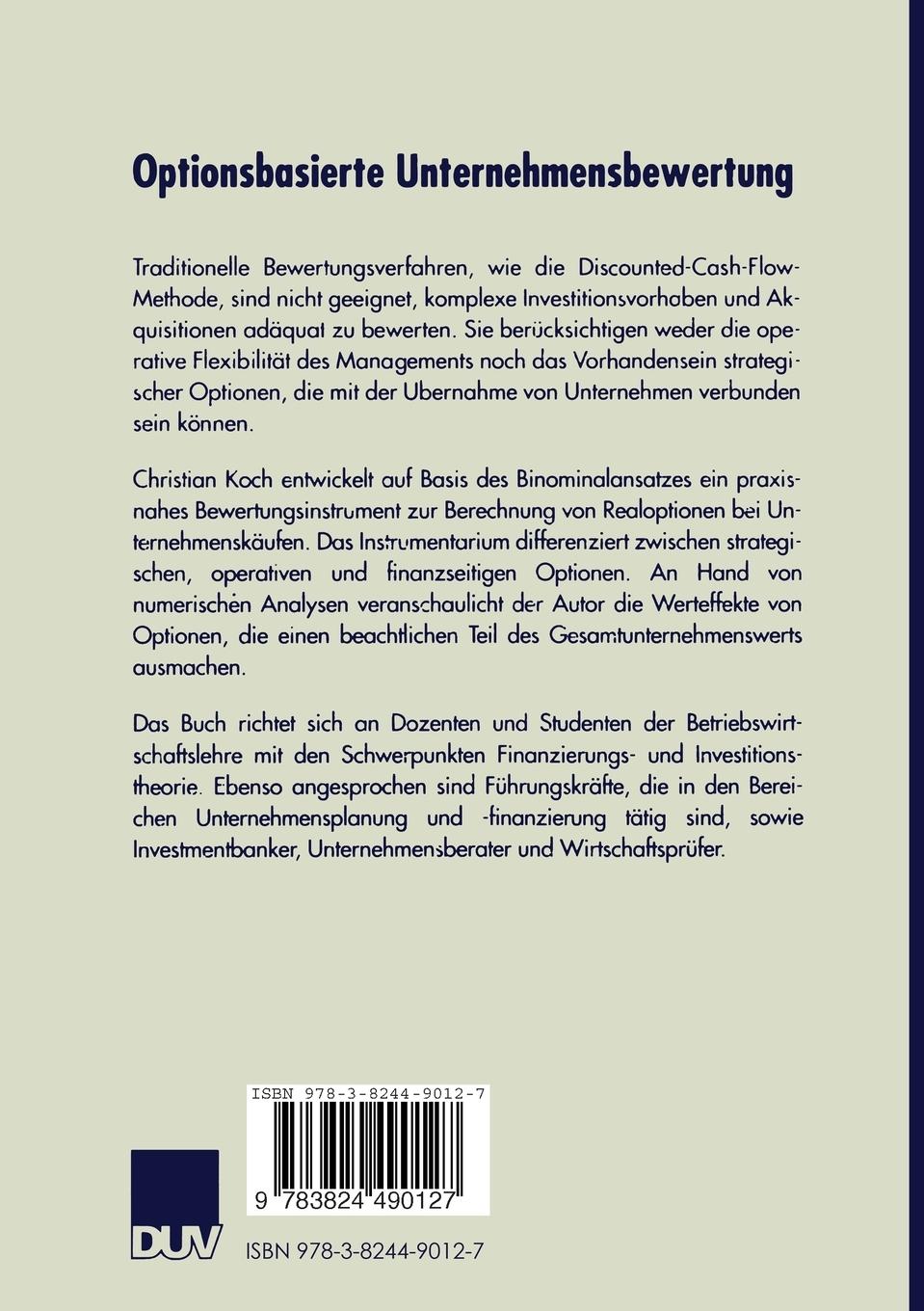 Rückseitencover Optionsbasierte Unternehmensbewertung