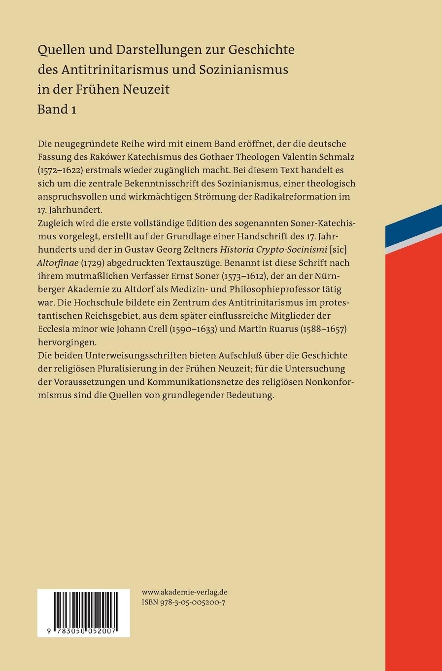 Rückseitencover Sozinianische Bekenntnisschriften