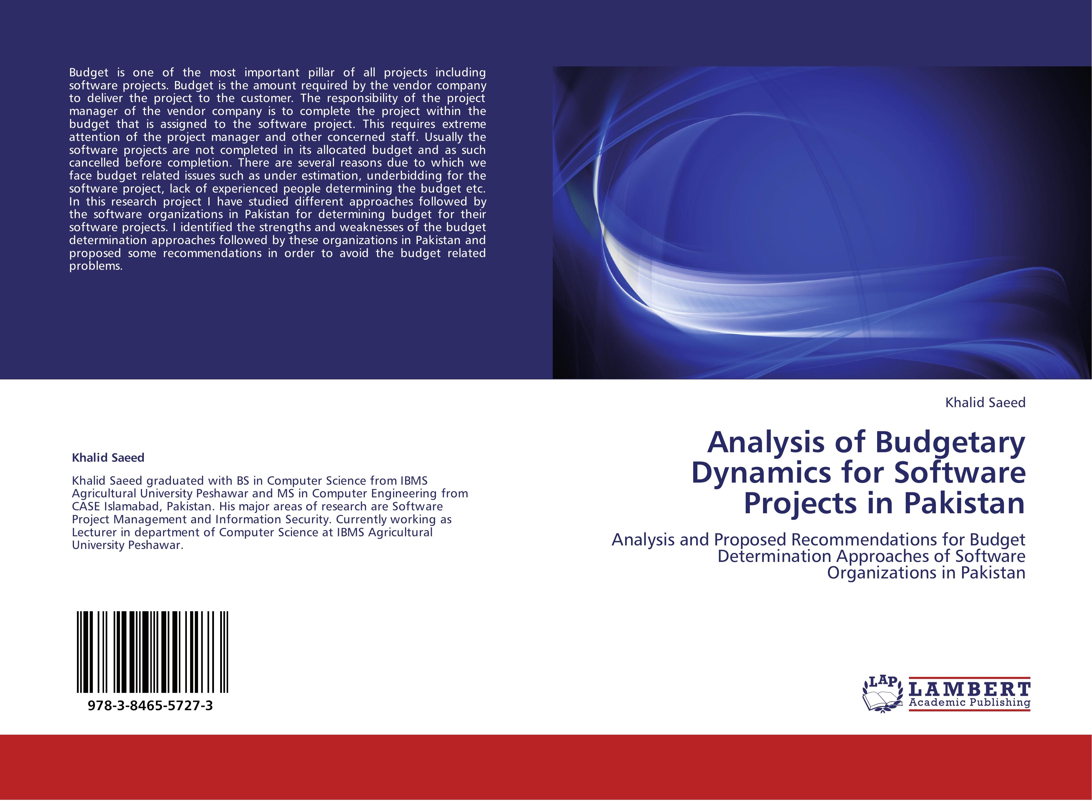 Vorderes Coverbild Analysis of Budgetary Dynamics for Software Projects in Pakistan