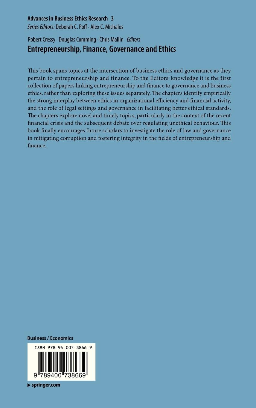 Rückseitencover Entrepreneurship, Finance, Governance and Ethics