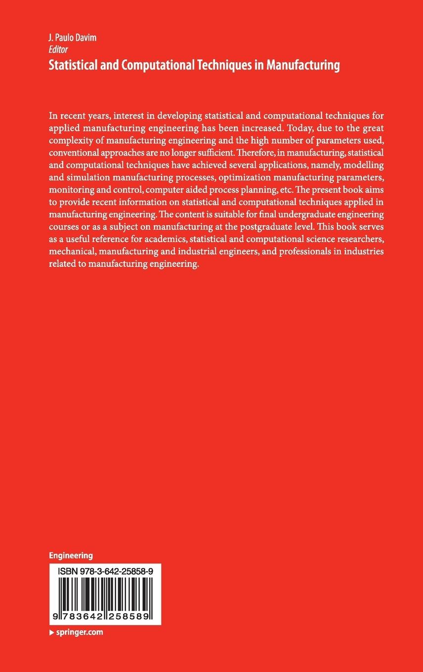 Rückseitencover Statistical and Computational Techniques in Manufacturing
