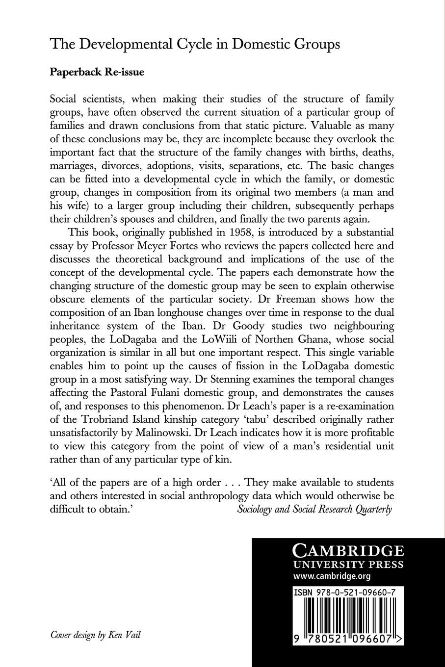 Rückseitencover The Developmental Cycle in Domestic Groups