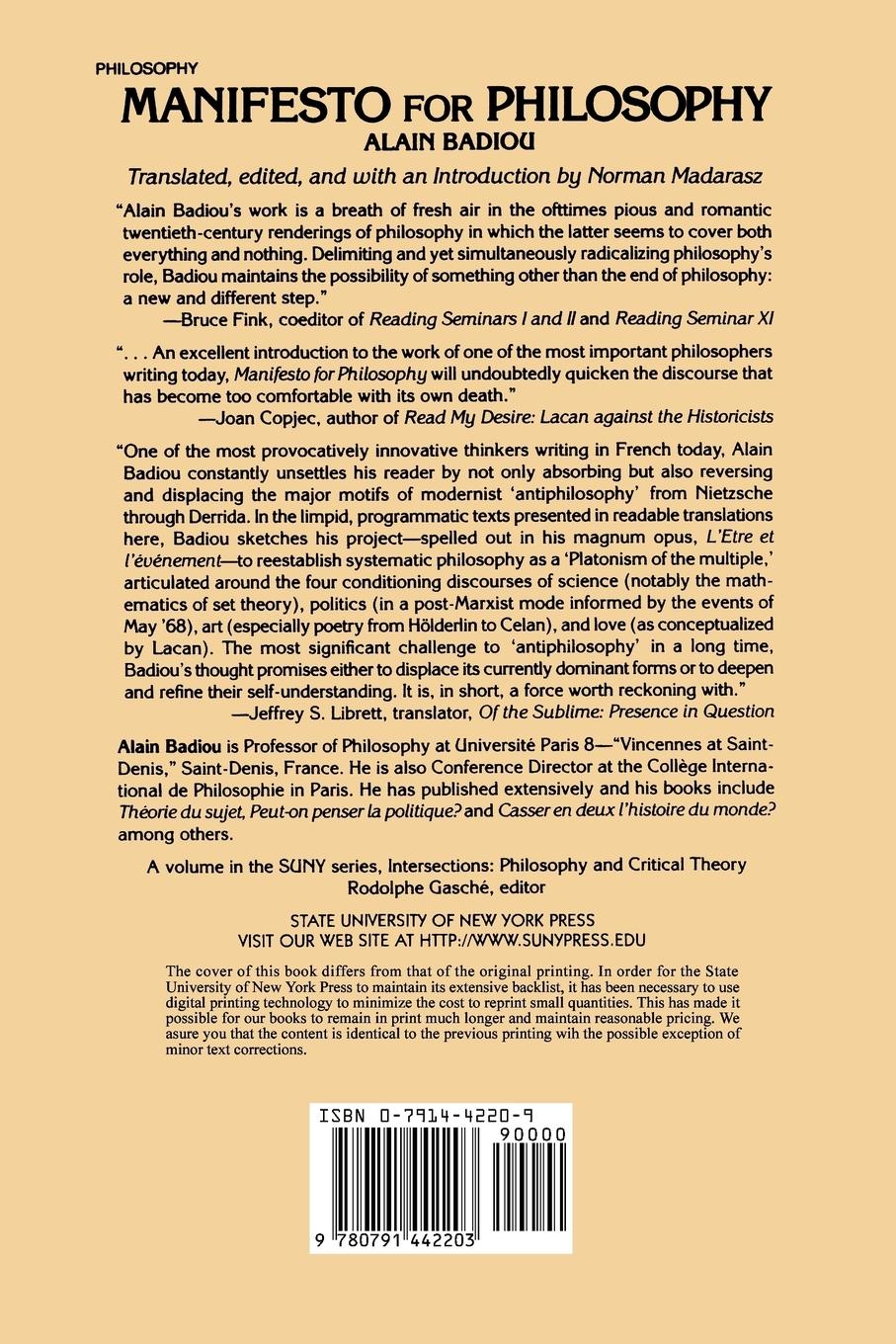 Rückseitencover Manifesto for Philosophy