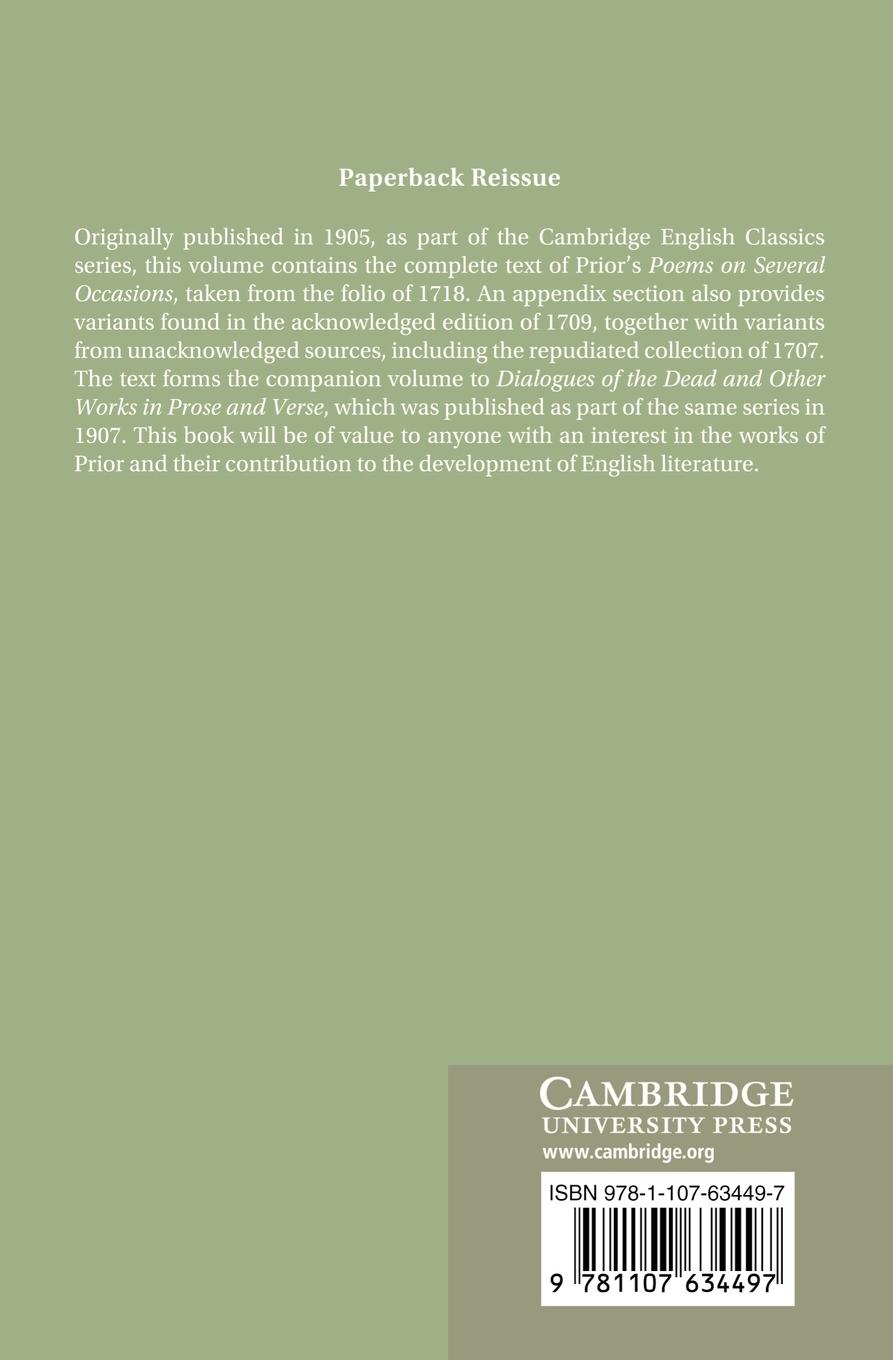 Rückseitencover The Writings of Matthew Prior