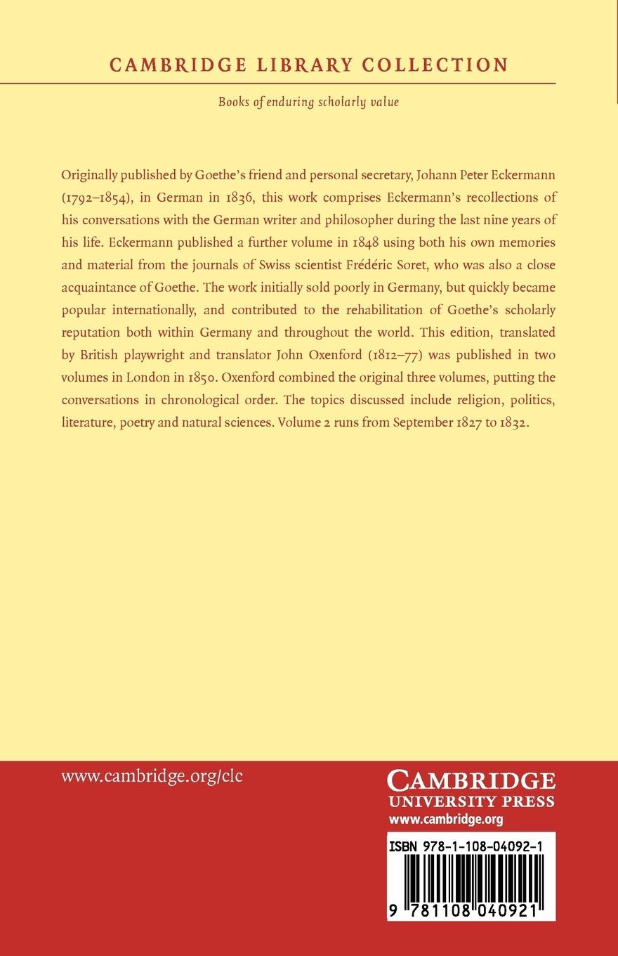 Rückseitencover Conversations of Goethe with Eckermann and Soret