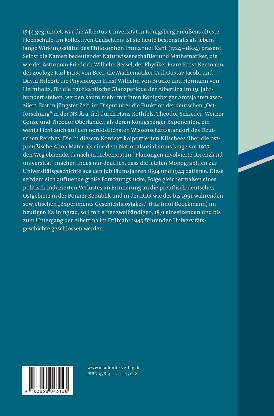 Rückseitencover Die Albertus-Universität Königsberg