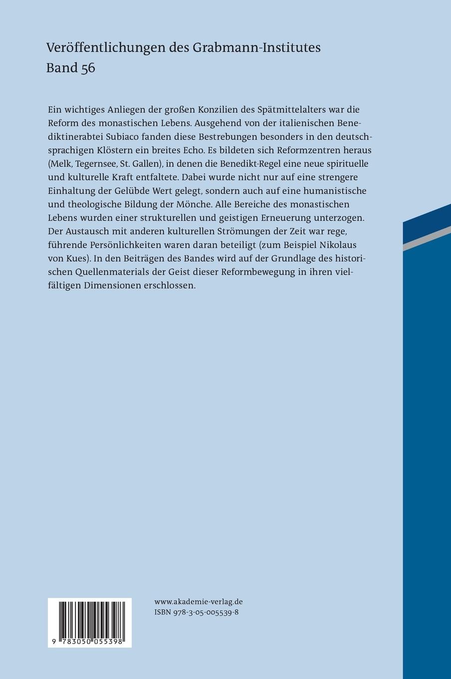 Rückseitencover Die benediktinische Klosterreform im 15. Jahrhundert