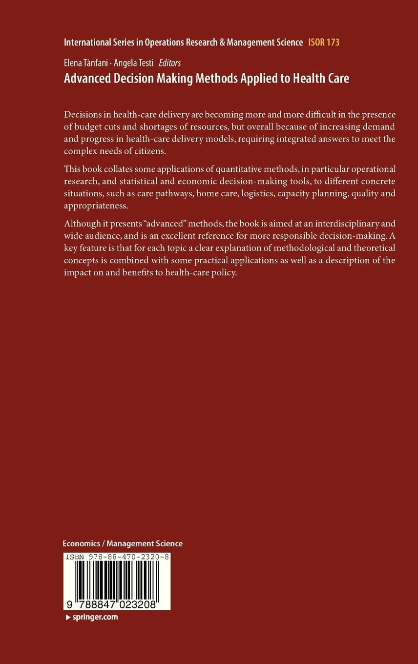 Rückseitencover Advanced Decision Making Methods Applied to Health Care