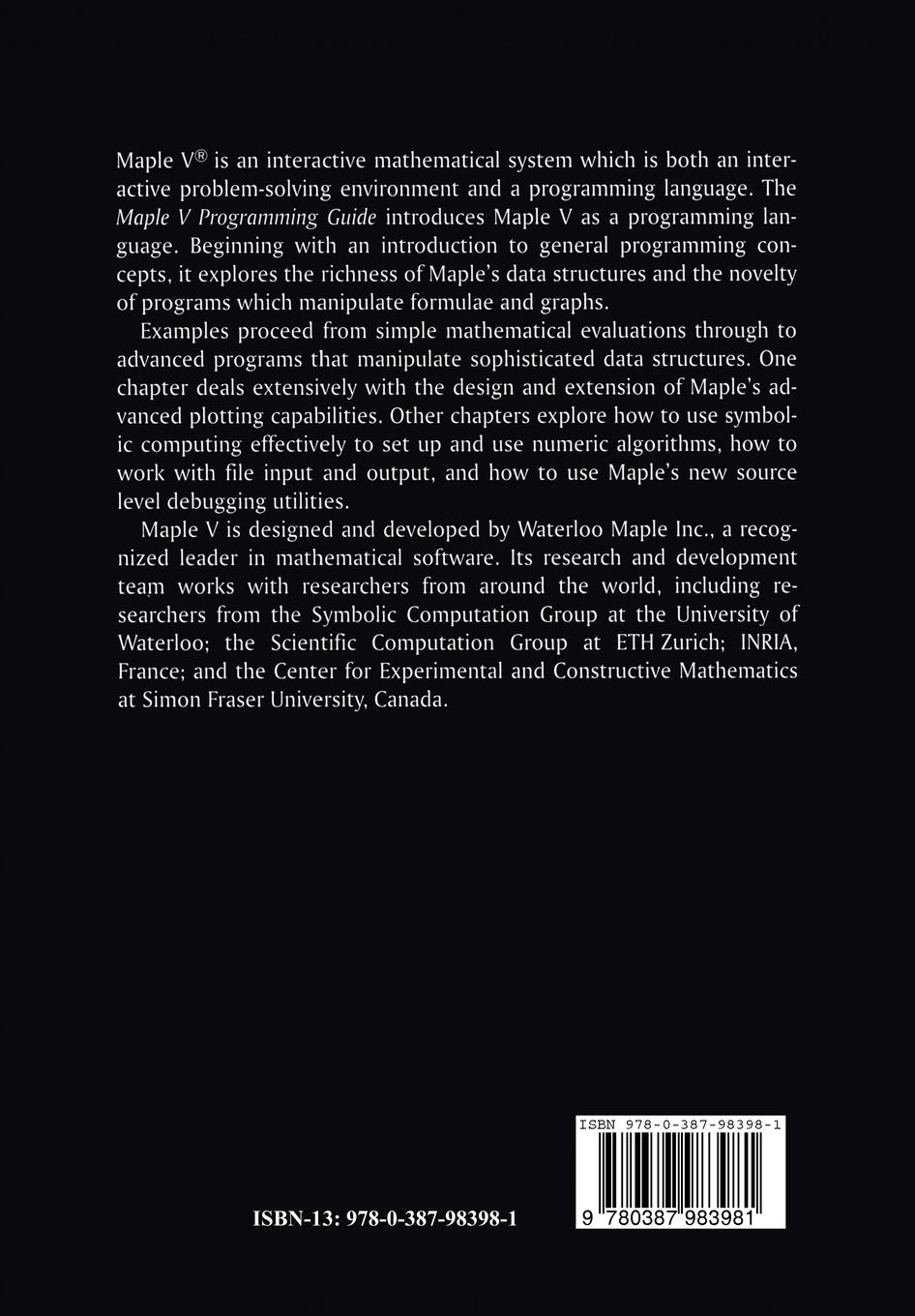 Rückseitencover Maple V Programming Guide